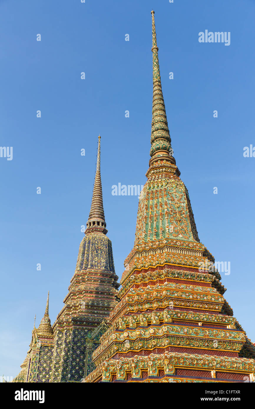 Colorful Stupas at Wat Pho in Bangkok, Thailand Stock Photo