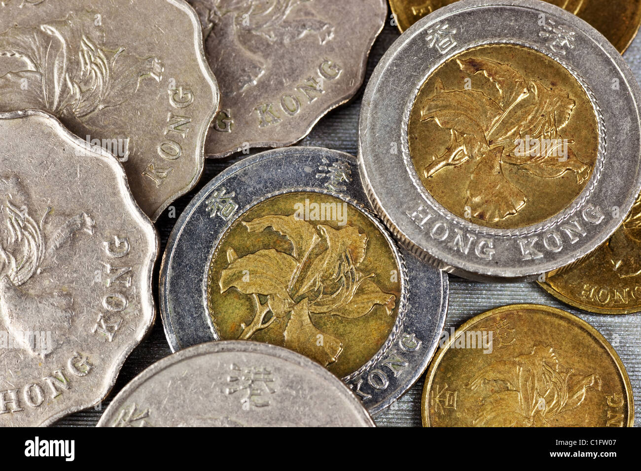 Closeup of Hong Kong coins Stock Photo