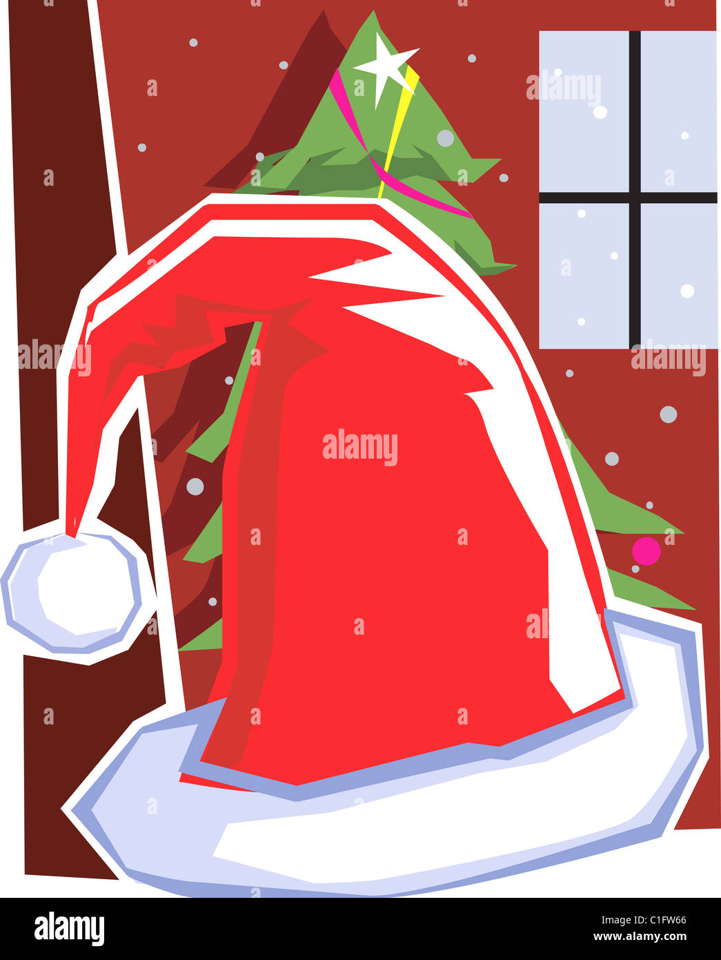 Santa’s hat in decorated background Stock Photo - Alamy