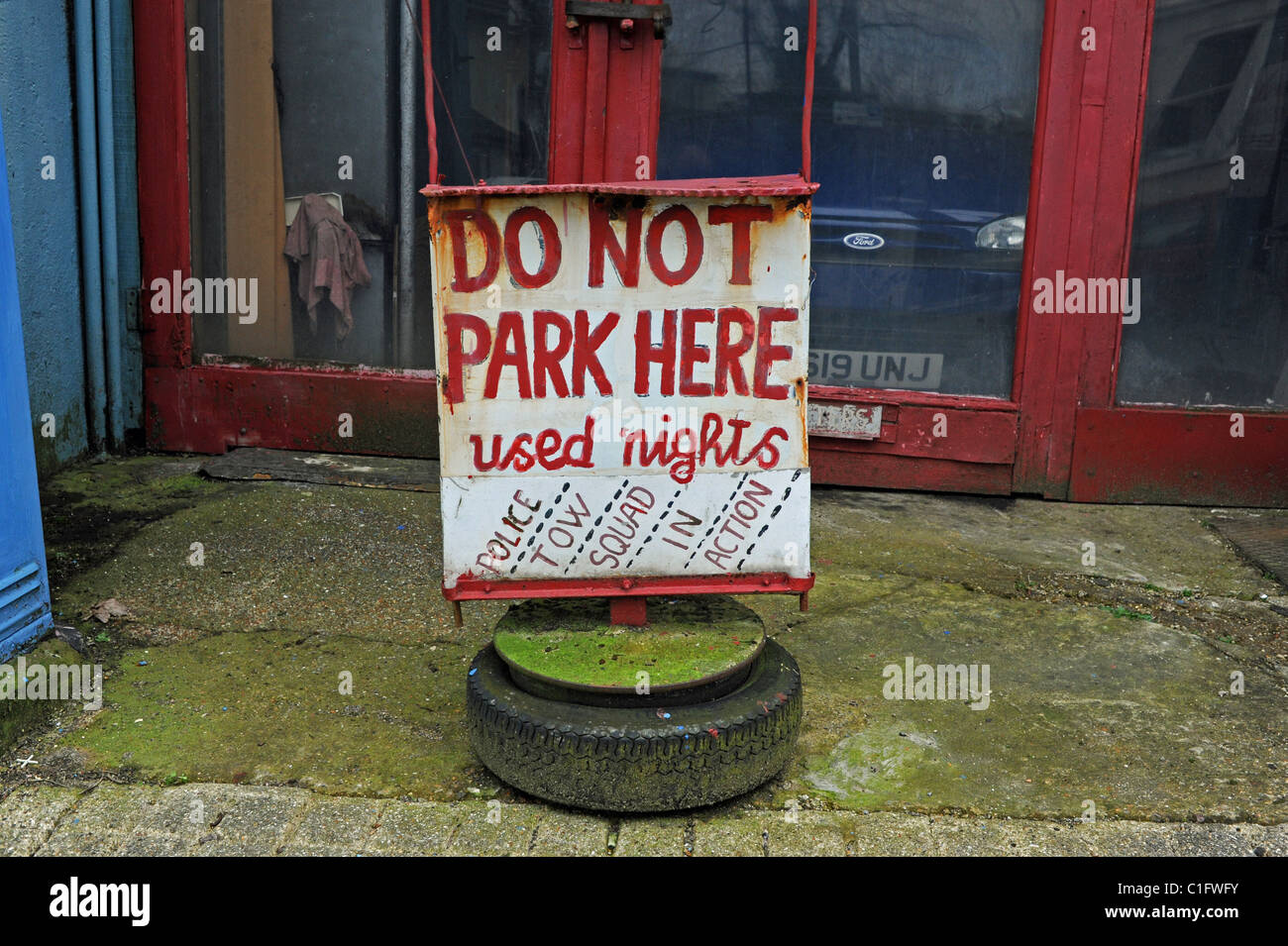 Old Do Not Park Here Used Nights Sign At Garage In Brighton Uk