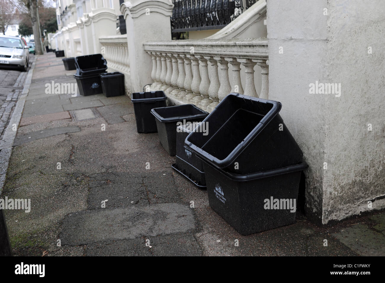 Brighton and Hove city council recycling rubbish boxes on a street in