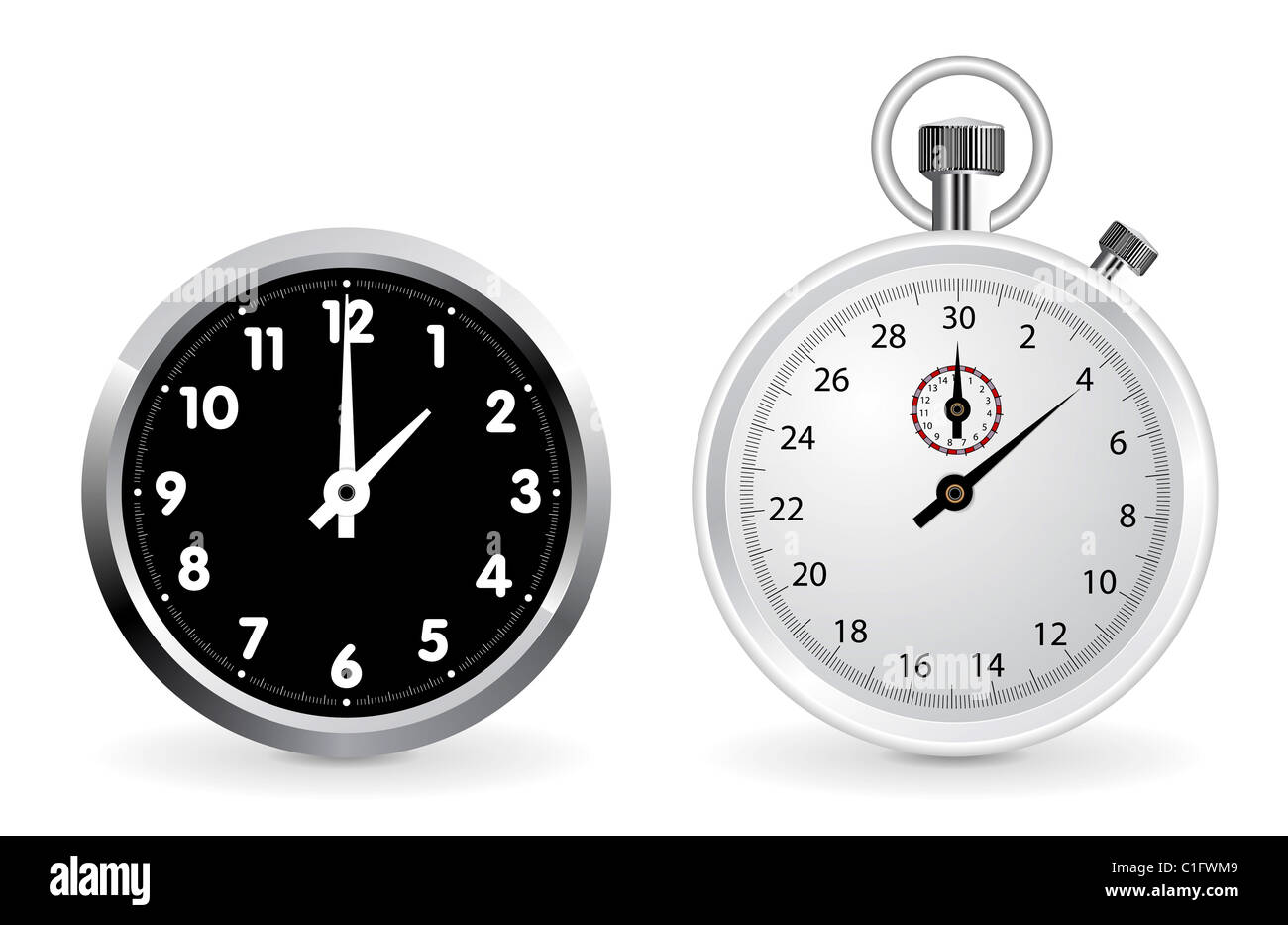 Realistic clock and stopwatch illustration isolated on white background ...
