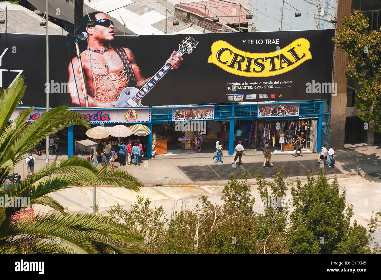 Advertising hoarding and market entrance on the major thoroughfare of Avenida Libertador Bernardo O'Higgins; Santiago, Chile Stock Photo