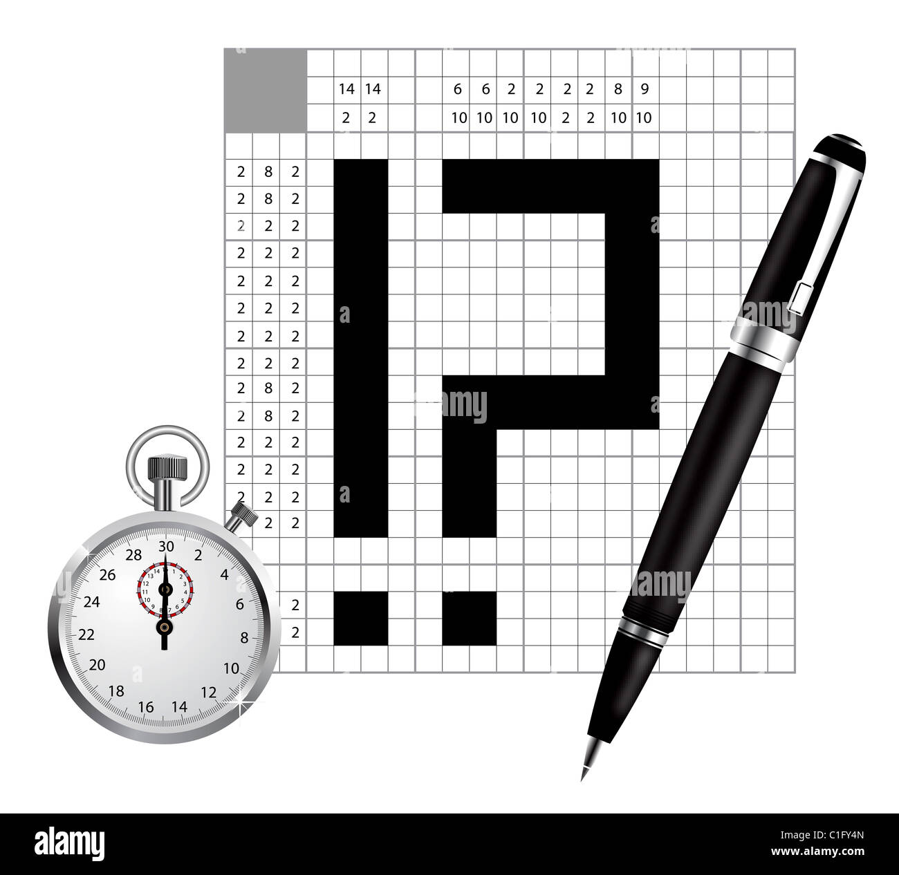 A blank of japan crossword vector with pen and stopwatch Stock Photo