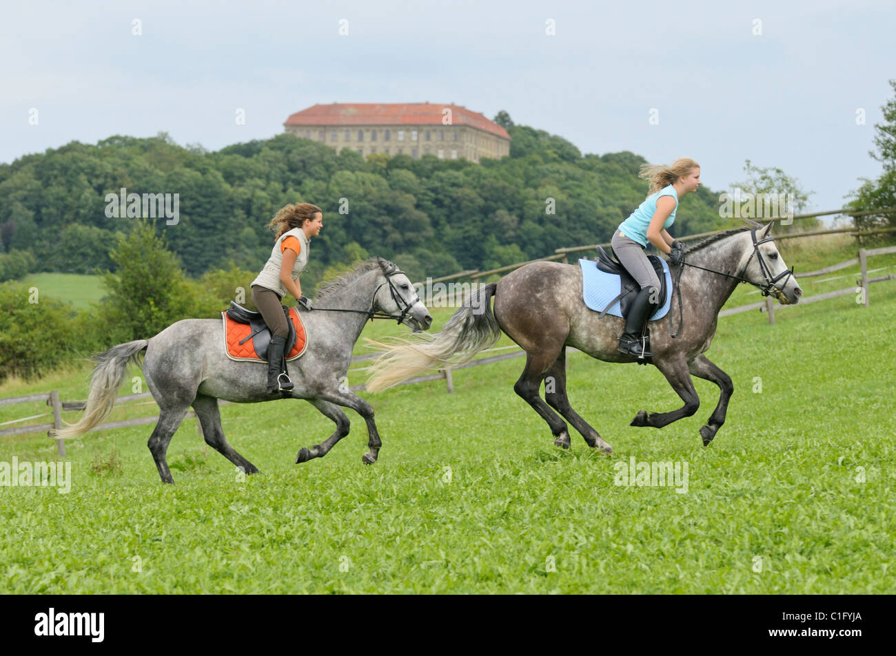 Two Young Women Riding Ponies High Resolution Stock Photography and ...