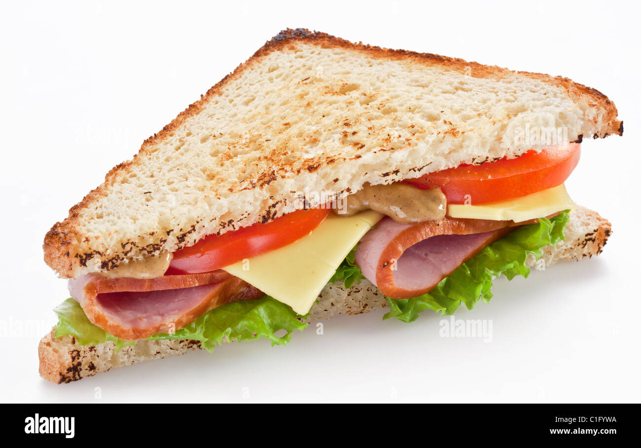 Sandwich with bacon and vegetables on white background Stock Photo