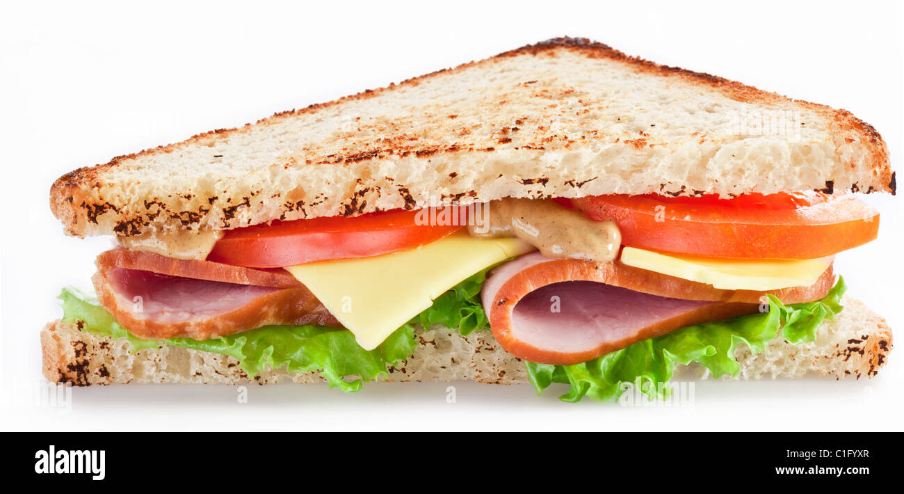 Sandwich with bacon and vegetables on white background Stock Photo