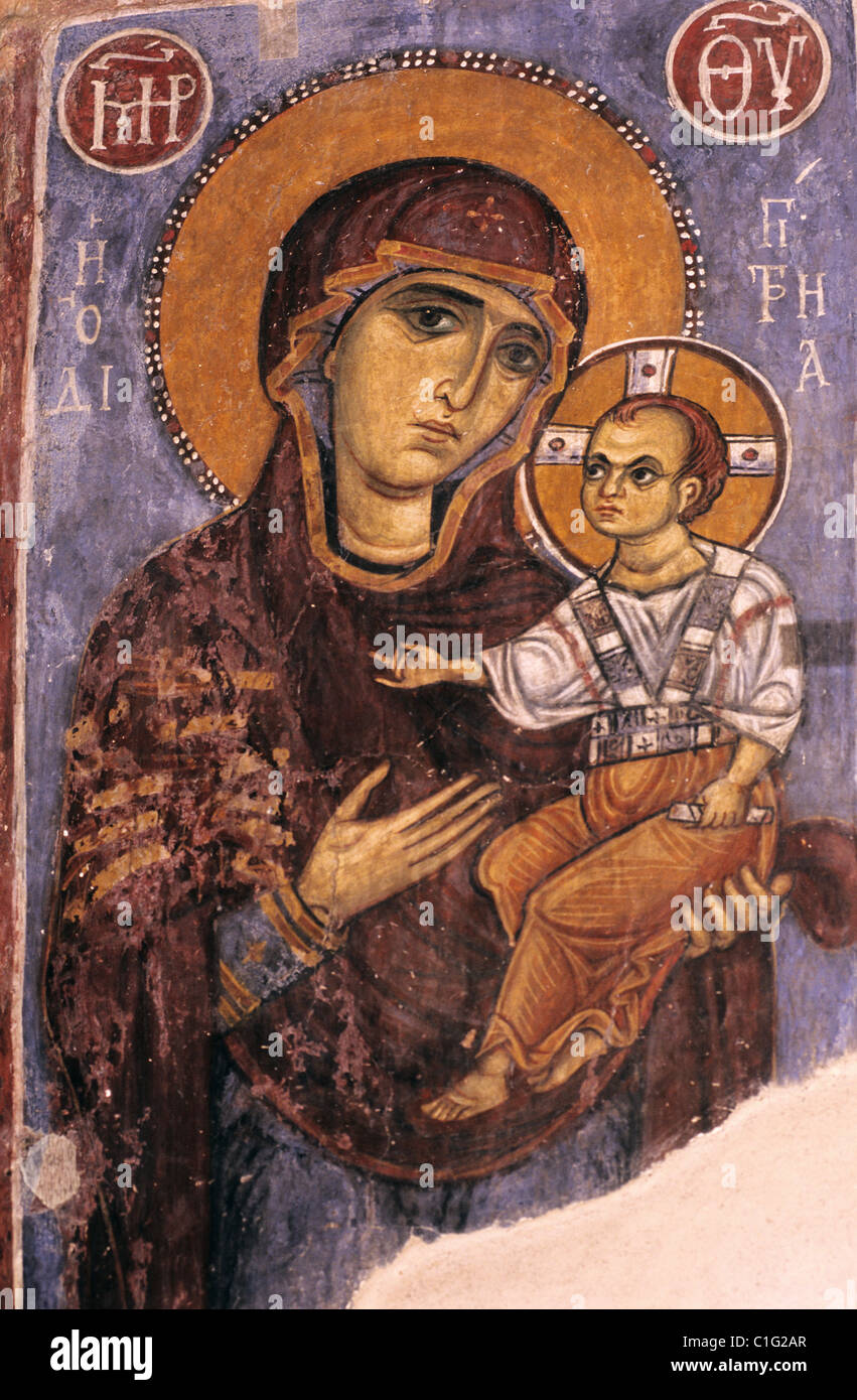 Cyprus, Kakopetria, virgin with the Holy child of the church Nicolas Stock Photo