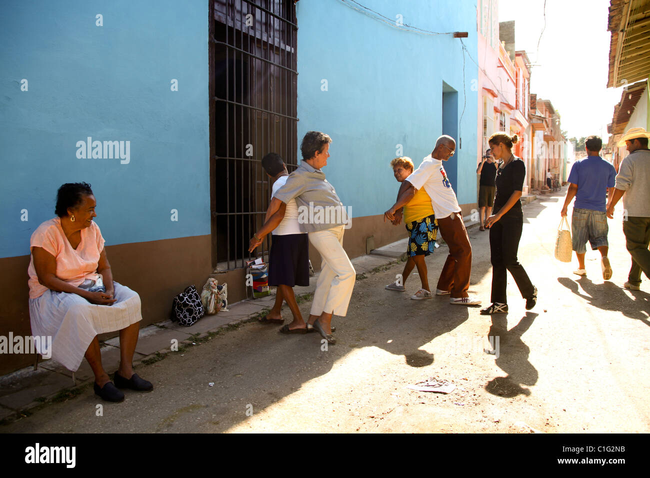 Seniors exercising on the street in Cuba Stock Photo