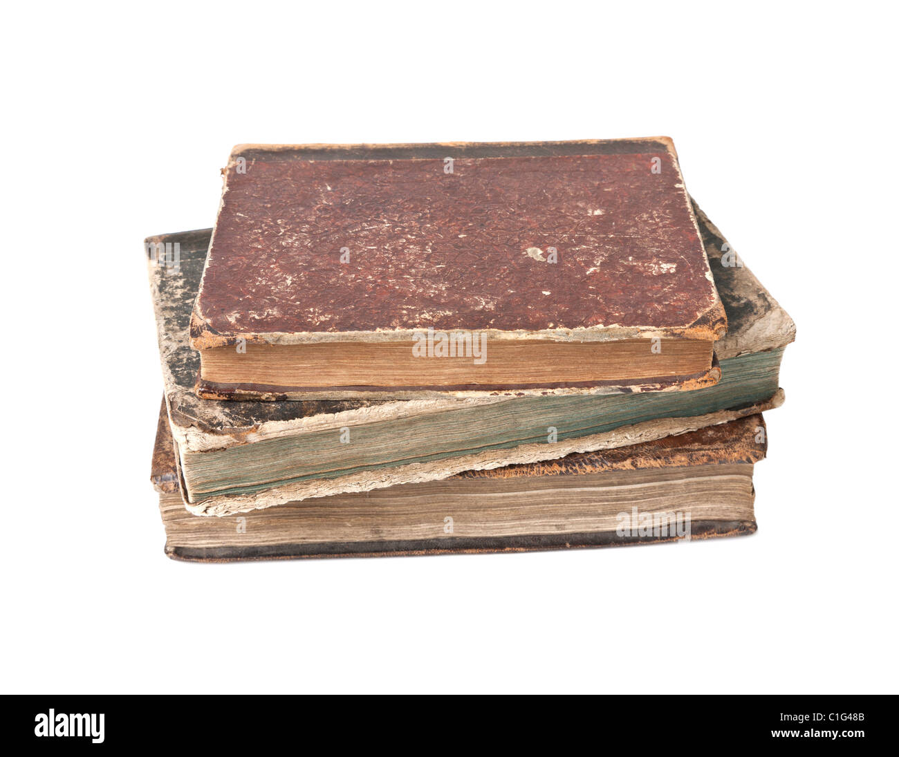 Old books with wear and tear isolated on white background Stock Photo