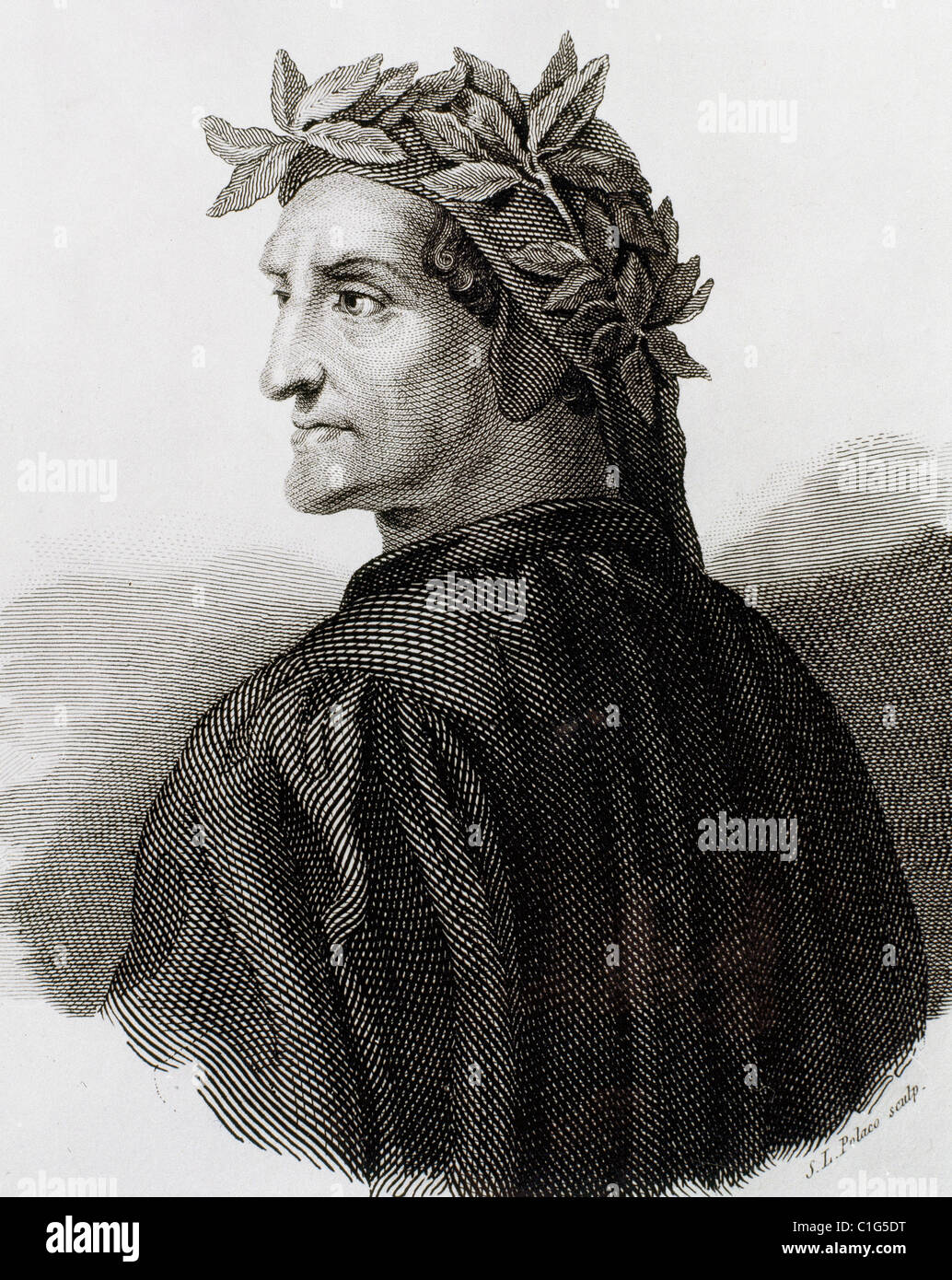 Dante Alighieri (1265-1321). Italian poet. Engraving. Stock Photo