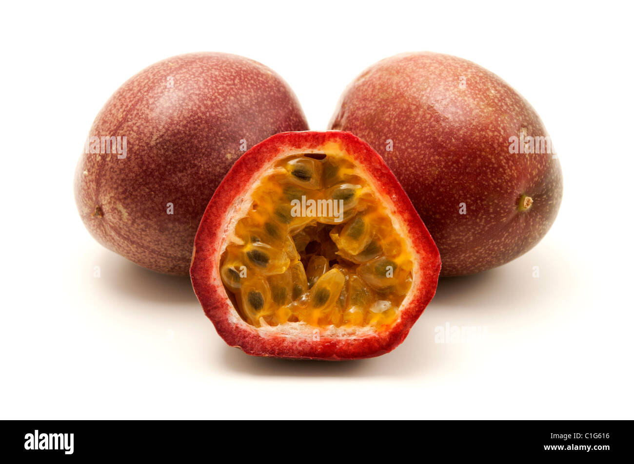 Passion fruits on a white background Stock Photo