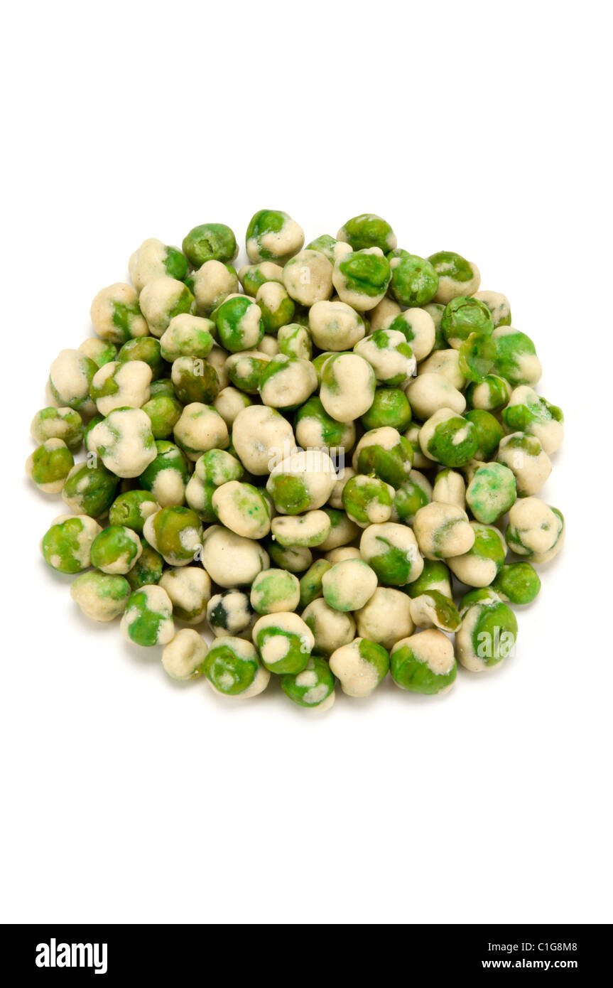 Wasabi peas on white Stock Photo