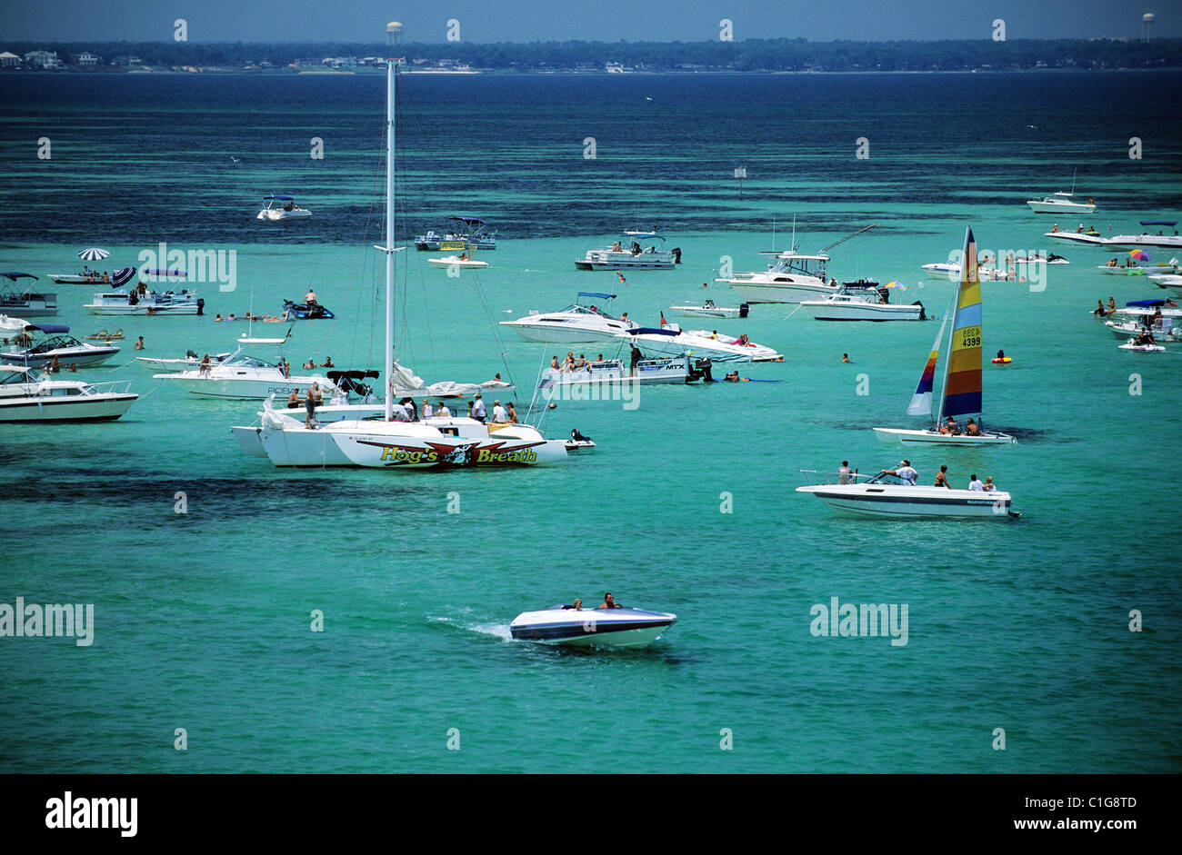 United States, Florida, the Panhandle, sunday holiday on boats in translucent waters of