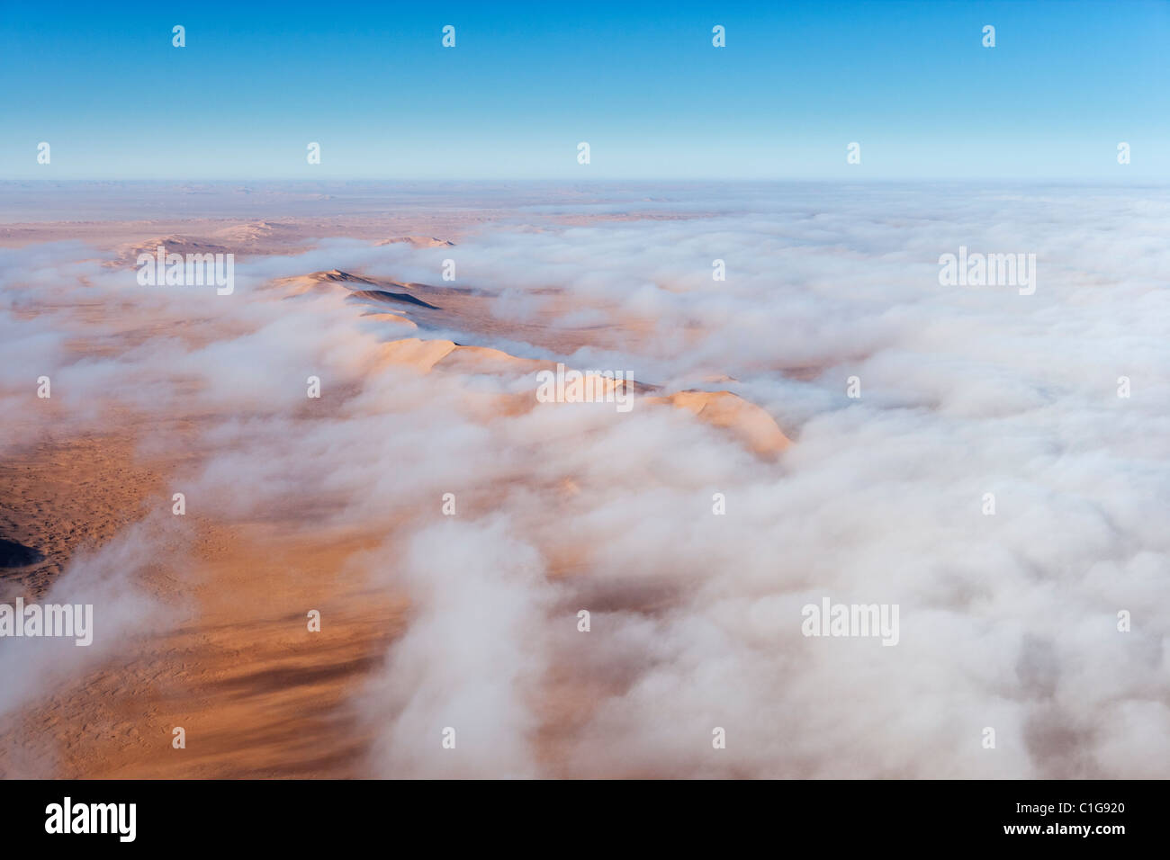 Aerial view of sand dunes of the Namibian desert Stock Photo