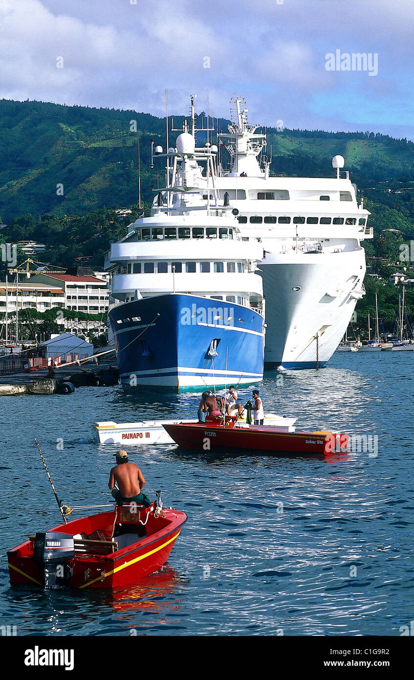 France, French Polynesia, Tahiti Island, Paul Gauguin cruise ship at quay in Papeete Stock Photo