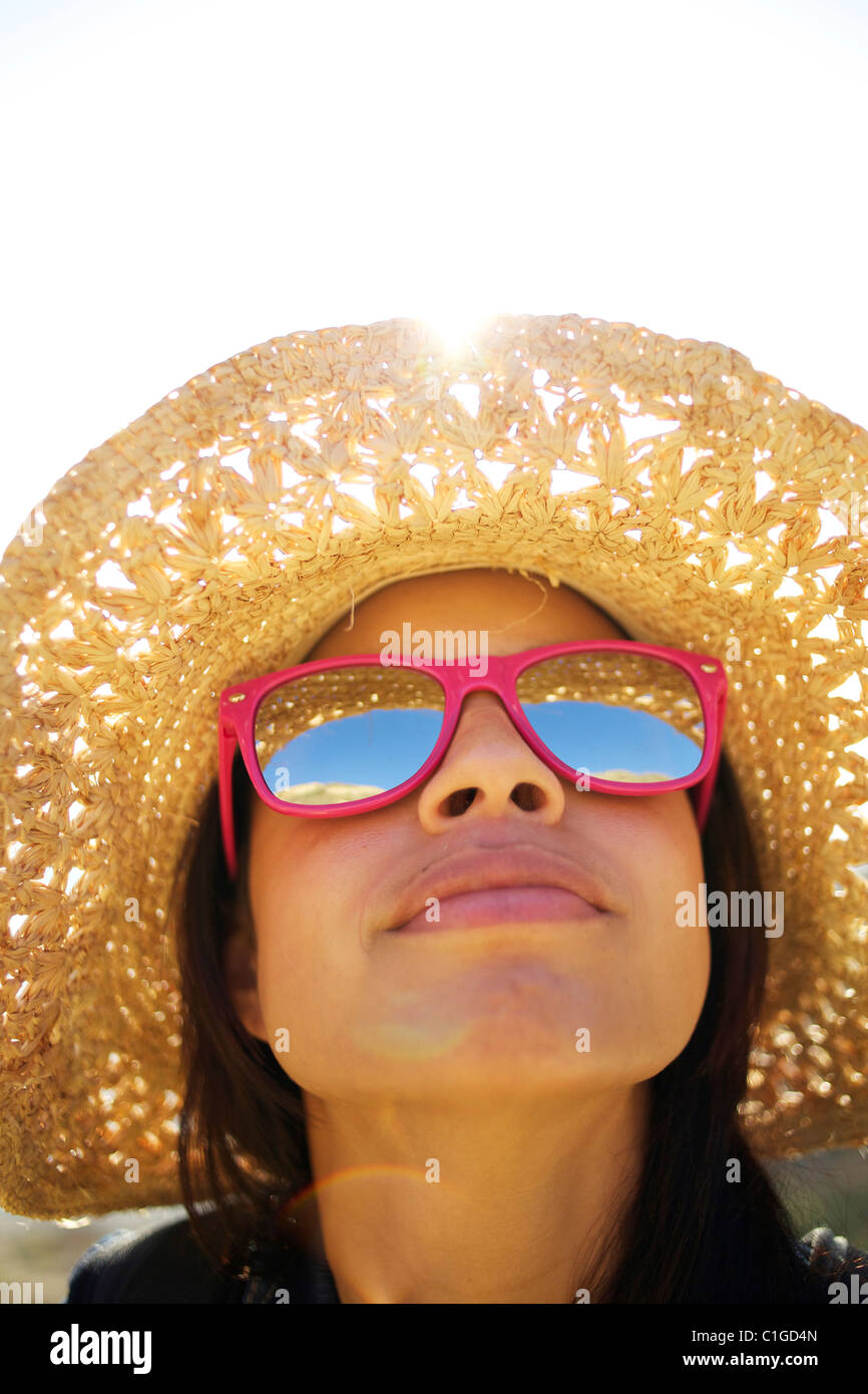 Woman in sun hat low angle hi-res stock photography and images - Alamy