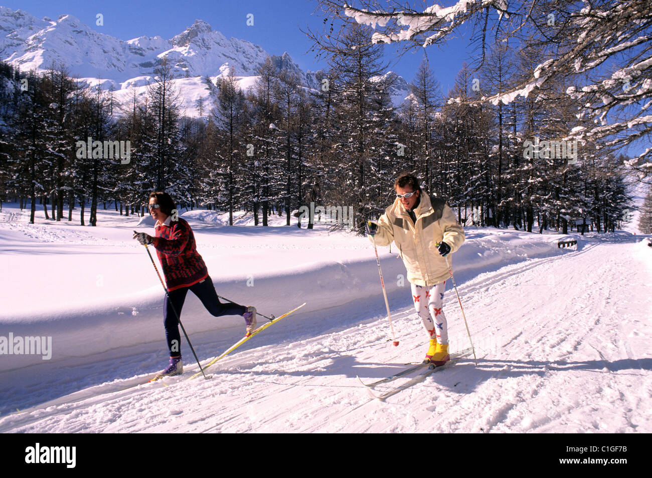 France, Hautes Alpes, nordic skiing in the Claree Valley Stock Photo
