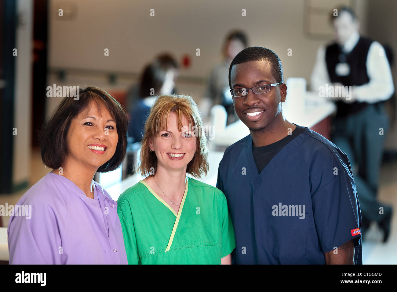Nurses in a hospital. Various ethnic backgrounds. Health care related photo. Stock Photo
