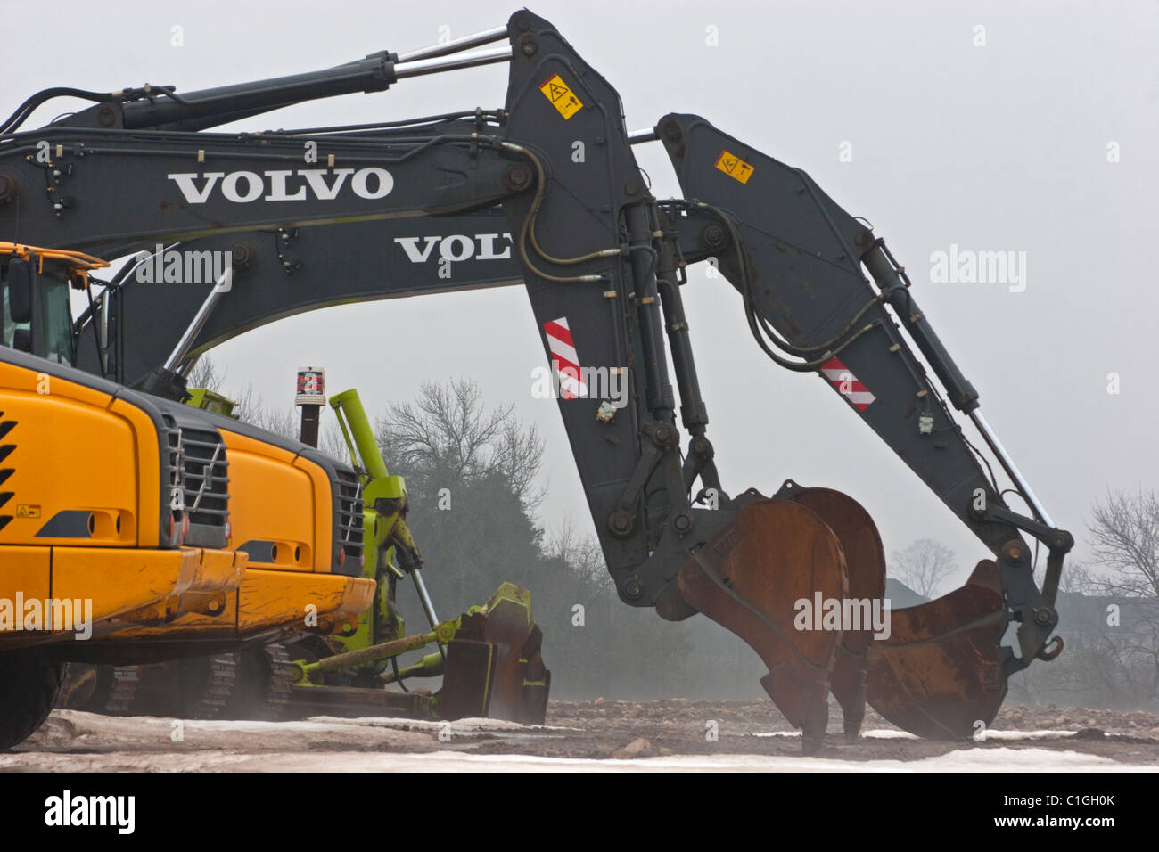tracked backhoes crawler backhoe construction equipment heavy  Volvo Stock Photo