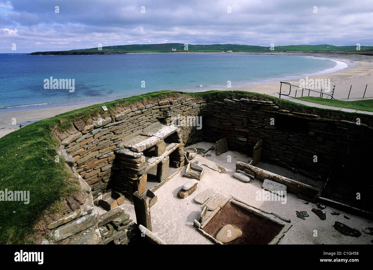United Kingdom, Scotland, Orkney Islands, ruins of the prehistoric village of Skara Brae, listed as World Heritage by UNESCO Stock Photo