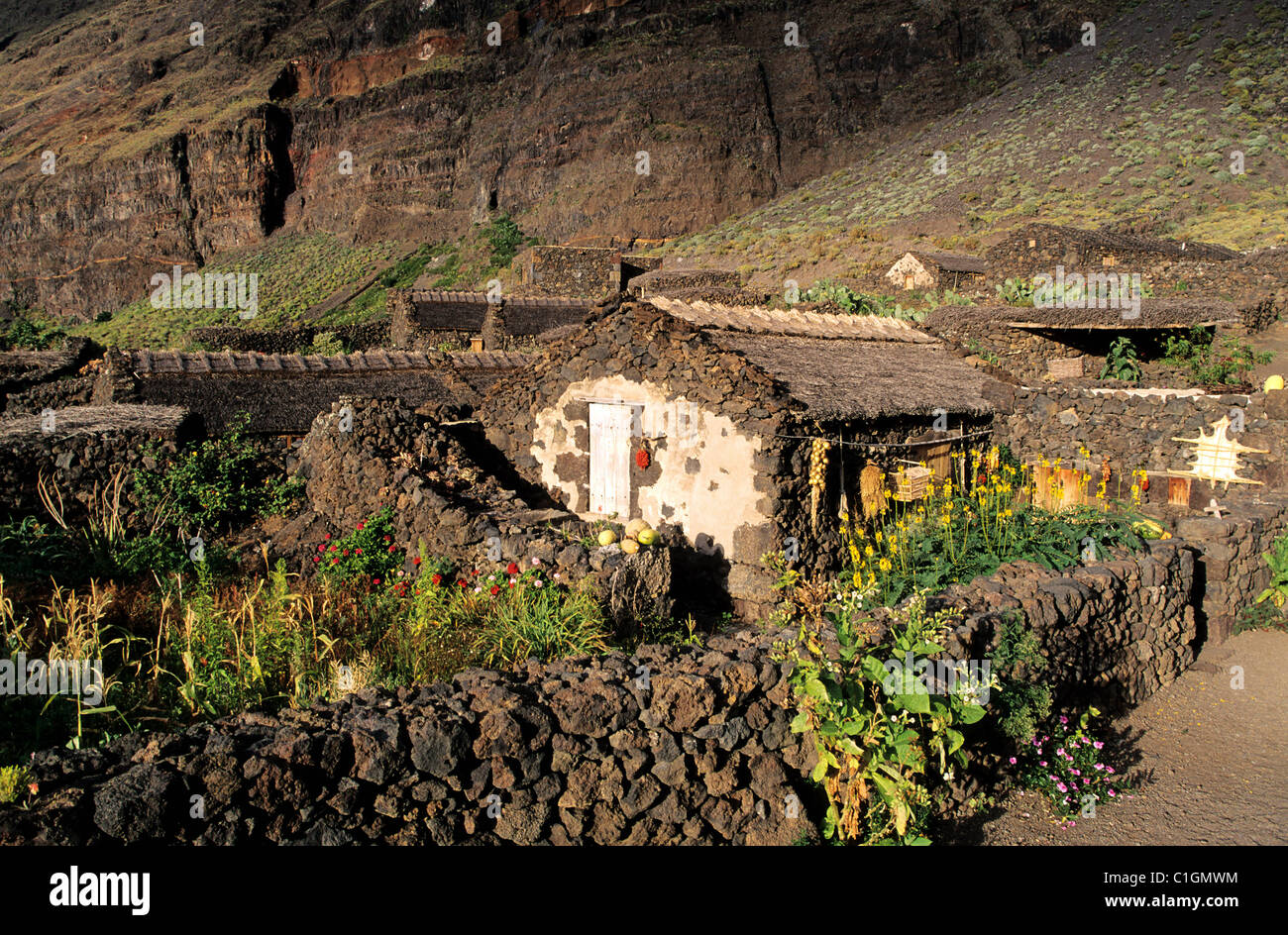 Spain, Canary Islands, El Hierro Island, El Guinea, the houses are built in volcanic rock Stock Photo