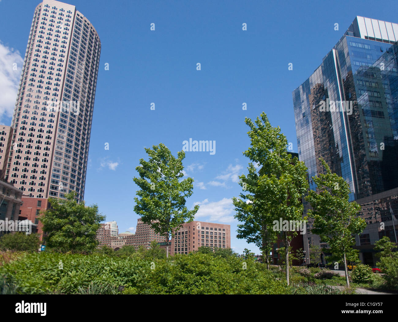 Low angle view of buildings in a city, Boston, Massachusetts, USA Stock Photo