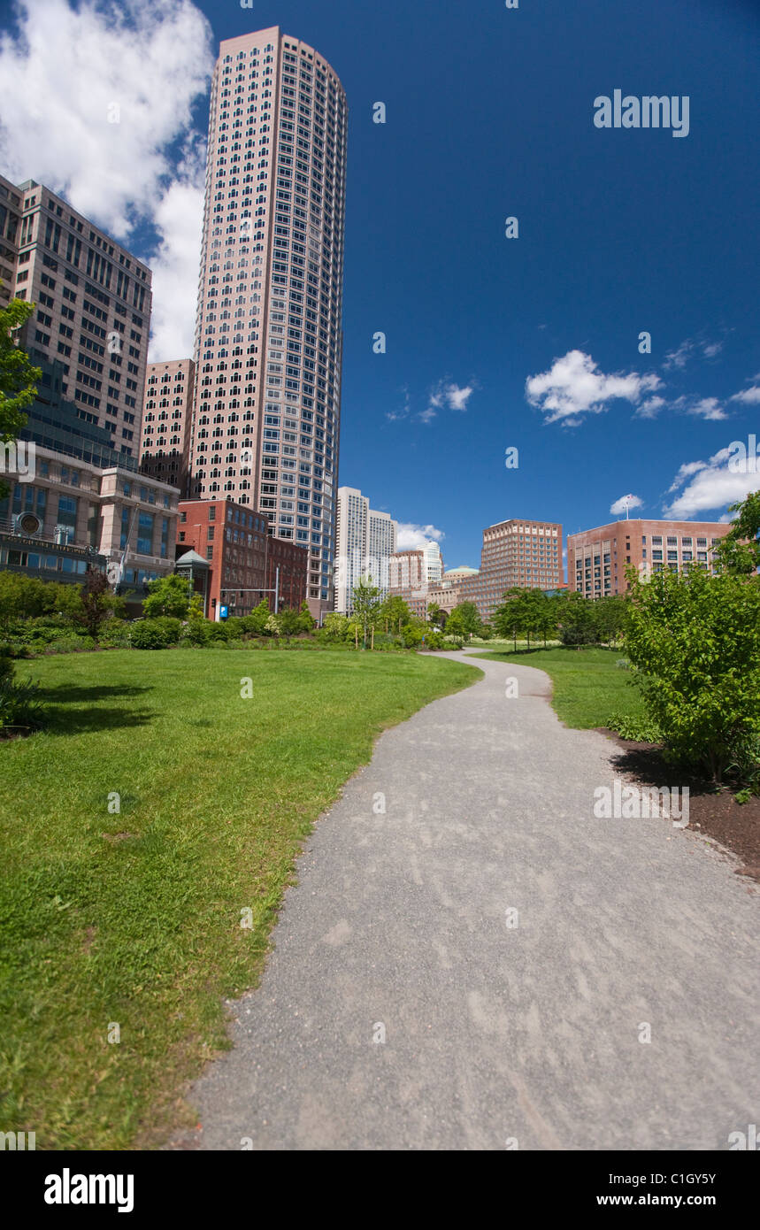 Walkway leading towards buildings, Boston, Massachusetts, USA Stock Photo