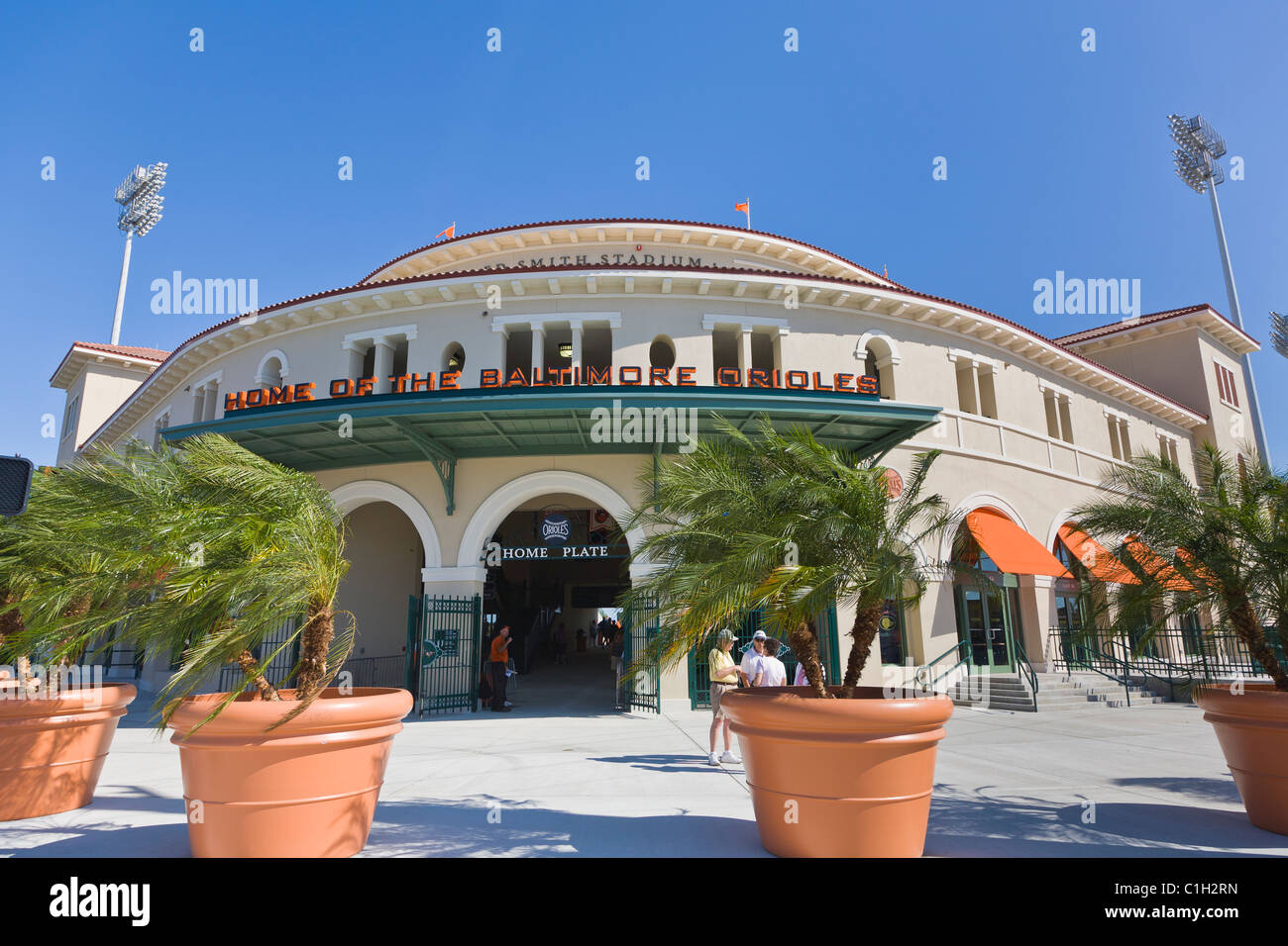 Exterior view of Ed Smith Stadium spring training baseball stadium of
