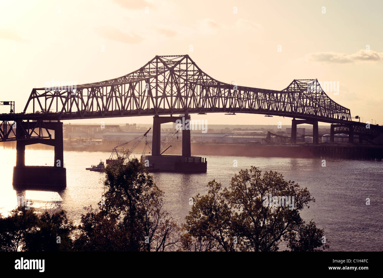 Bridge on Mississippi River in Baton Rouge, Louisiana. Stock Photo