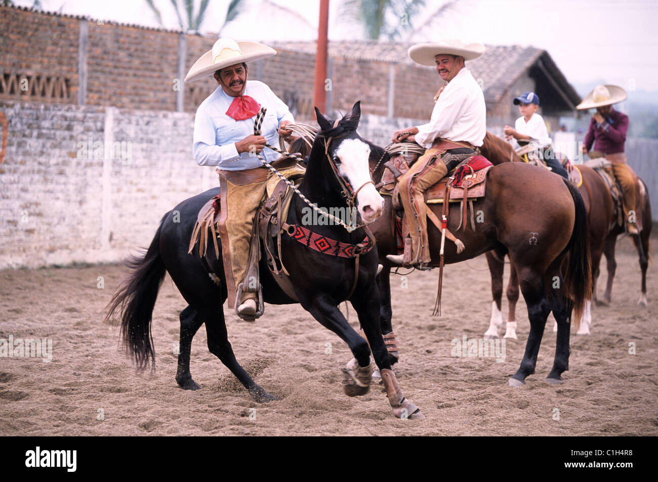 Mexico, Jalisco state, local cowboys called charros during a rodeo in ...