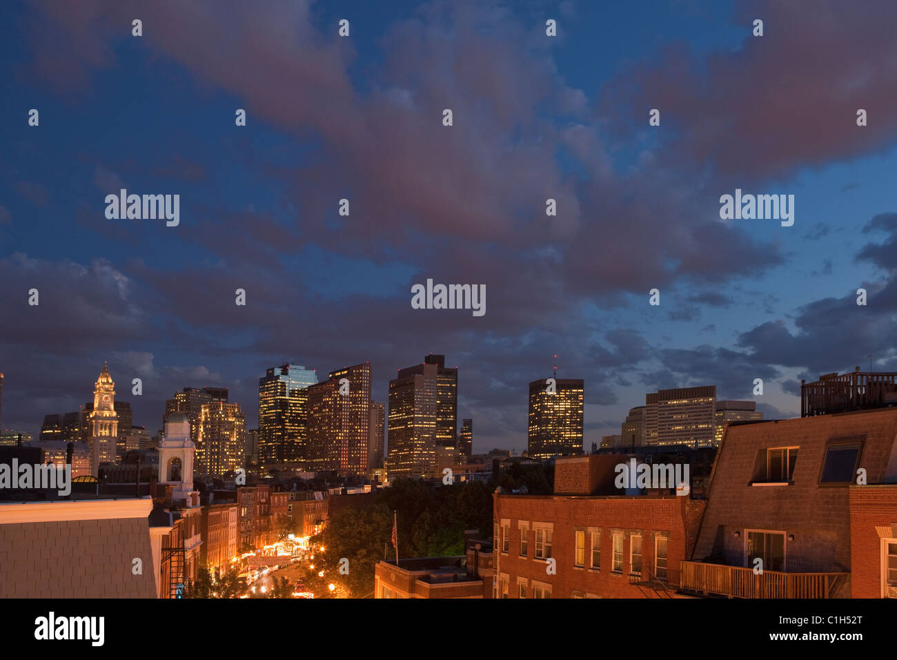City at night, Hanover Street, North End, Boston, Massachusetts, USA