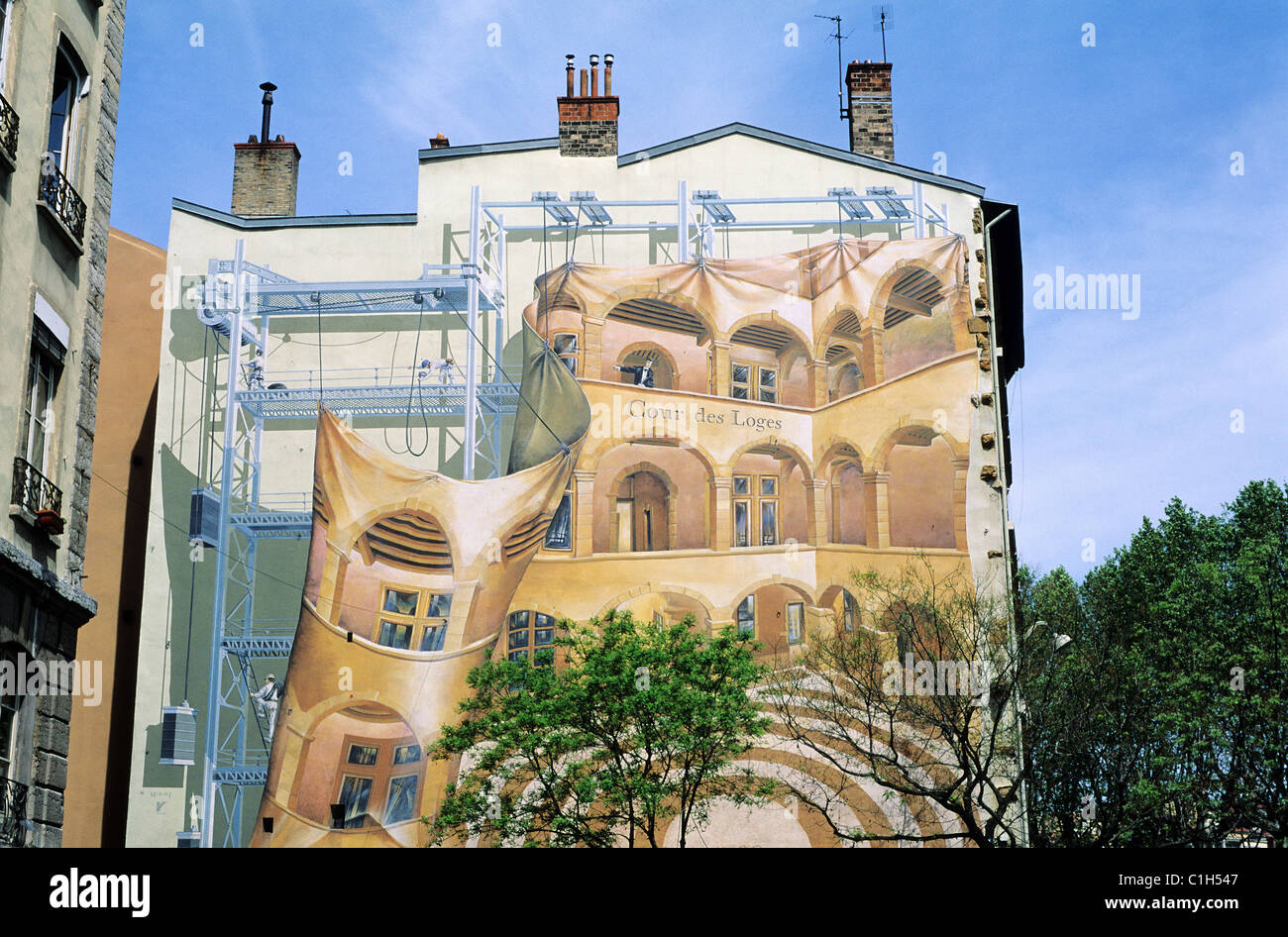 France, Rhone, Lyon, wall paint the cour des loges, close to the square au change Stock Photo