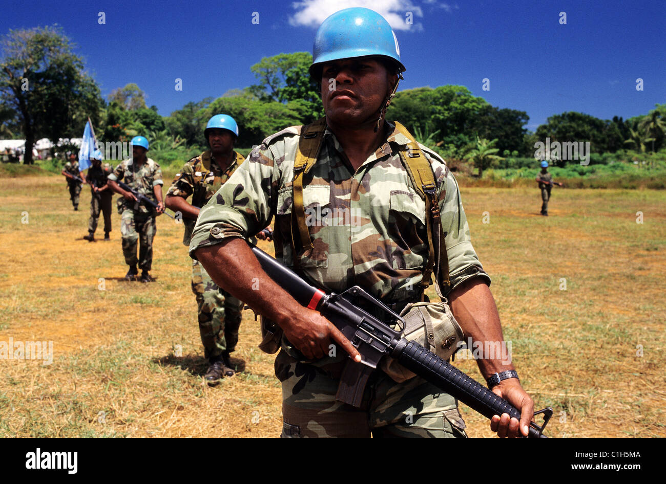 Fidji Islands, local UN Peace Force training before going to Lebanon Stock Photo