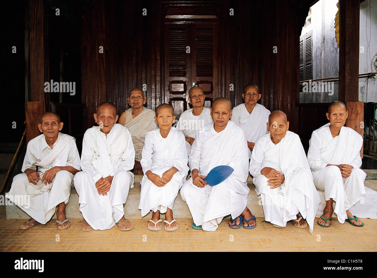 Cambodia, Kratie, group of nuns who escaped massacres perpetrated by the Khmers Stock Photo