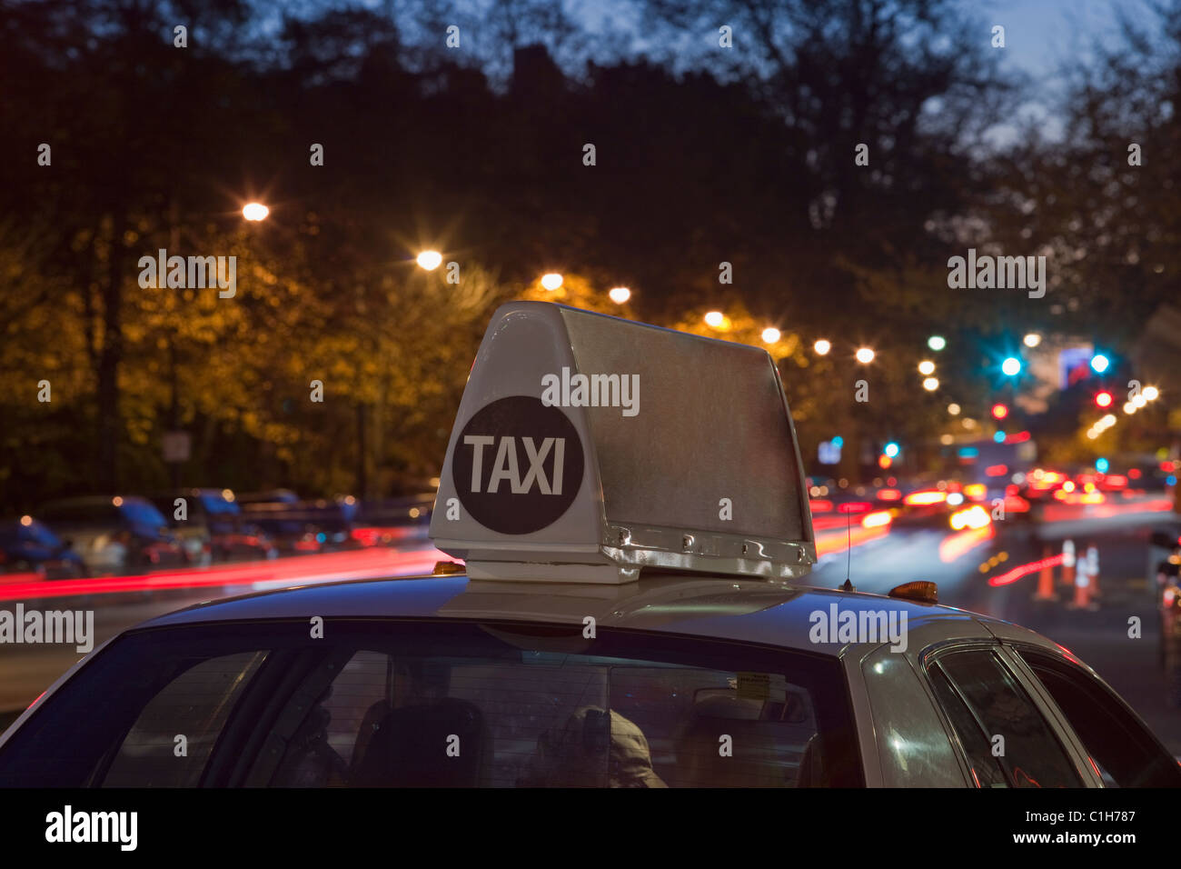 Taxi in the street, Beacon Street, Boston, Massachusetts, USA Stock