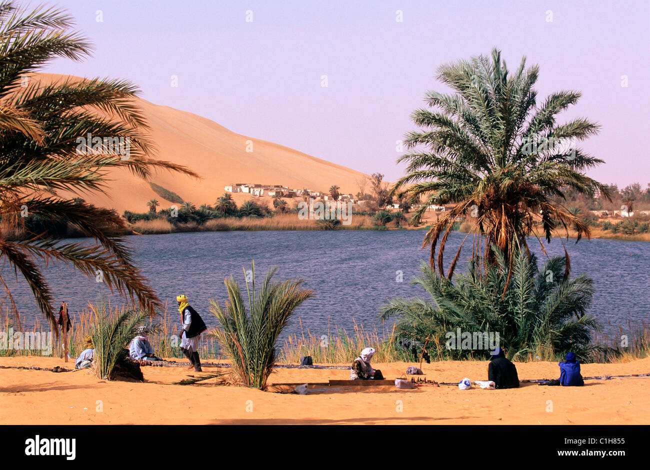 Libya, the Sahara, the Gabraoun salty lake in the heart of the Ubari sand sea Stock Photo