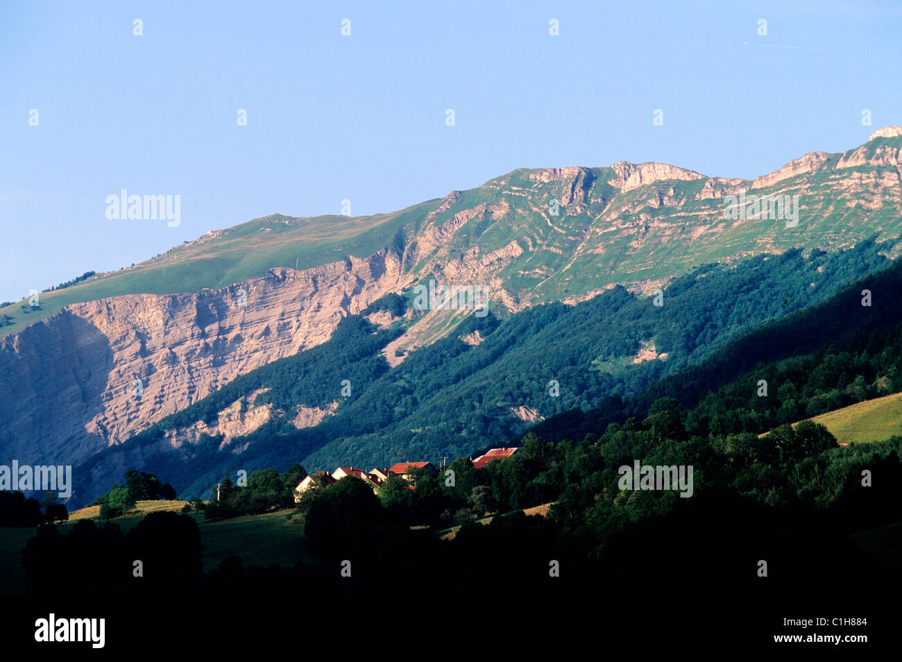 France, Ain, Pays de Gex, Chezery Forens, mounts of Jura, Crêt de Neige and the Reculet Stock