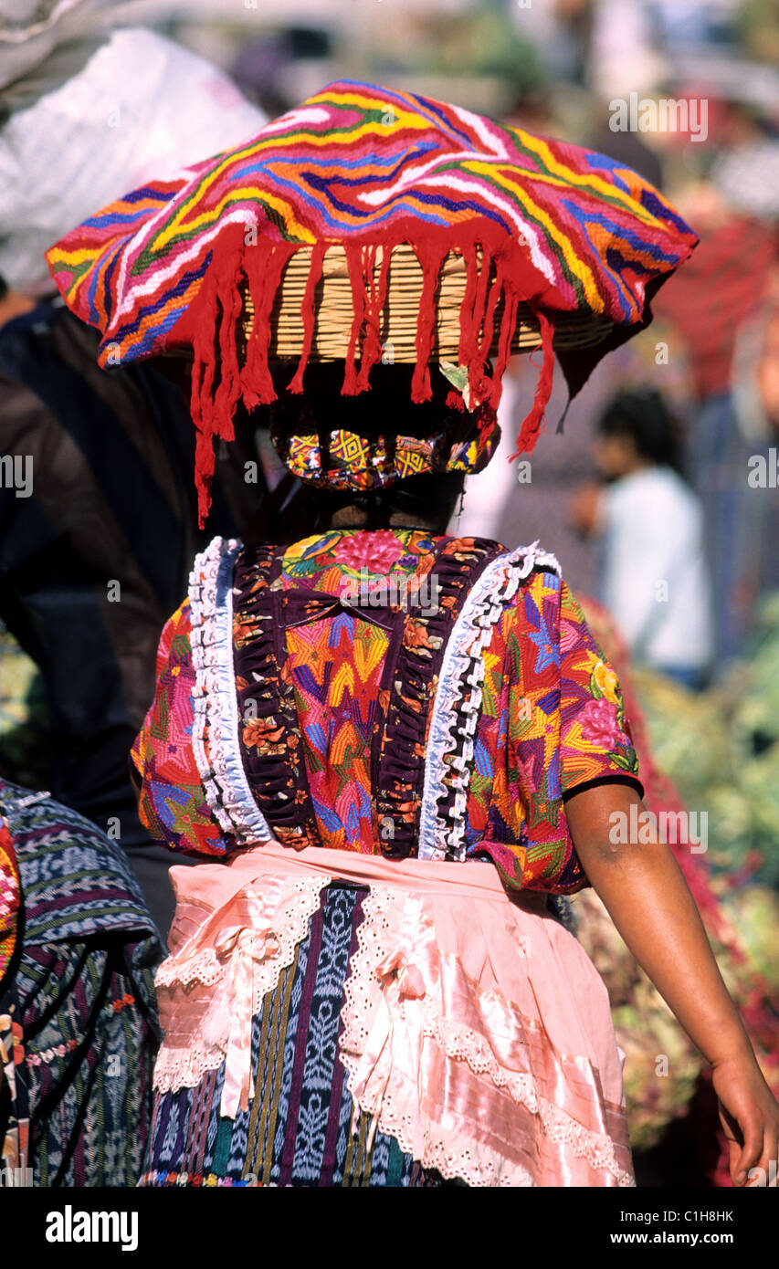 Guatemala, Western Cordillera, Quetzaltenango Department, Indian woman at Almolonga, vegetables market Stock Photo
