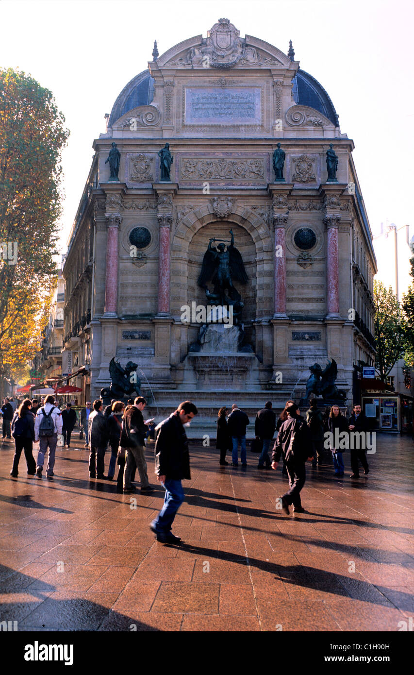 France, Paris, Saint Germain des Pres District, Saint Michel Fountain ...