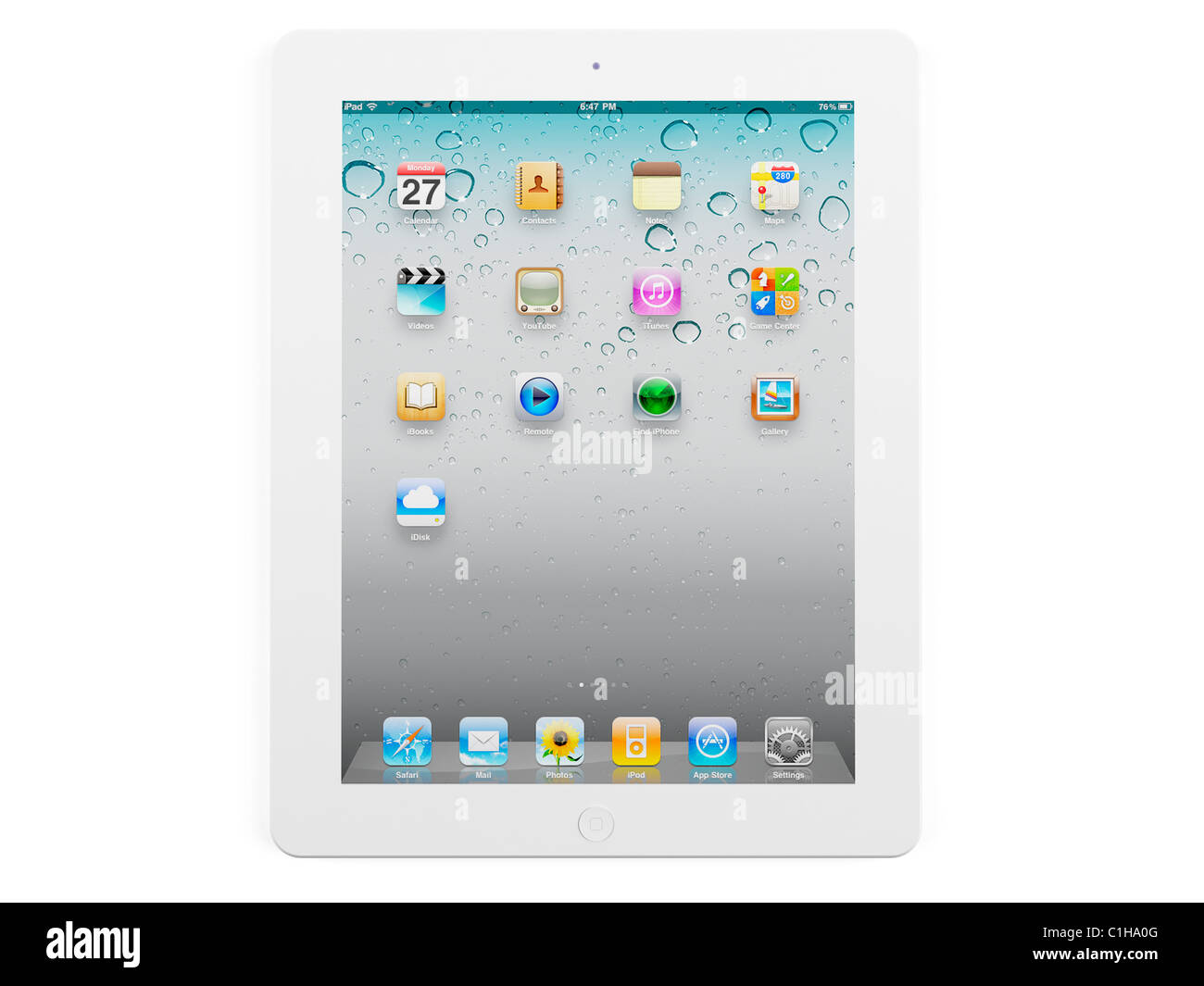 One signle white ipad on white background cutout with paths. Stock Photo
