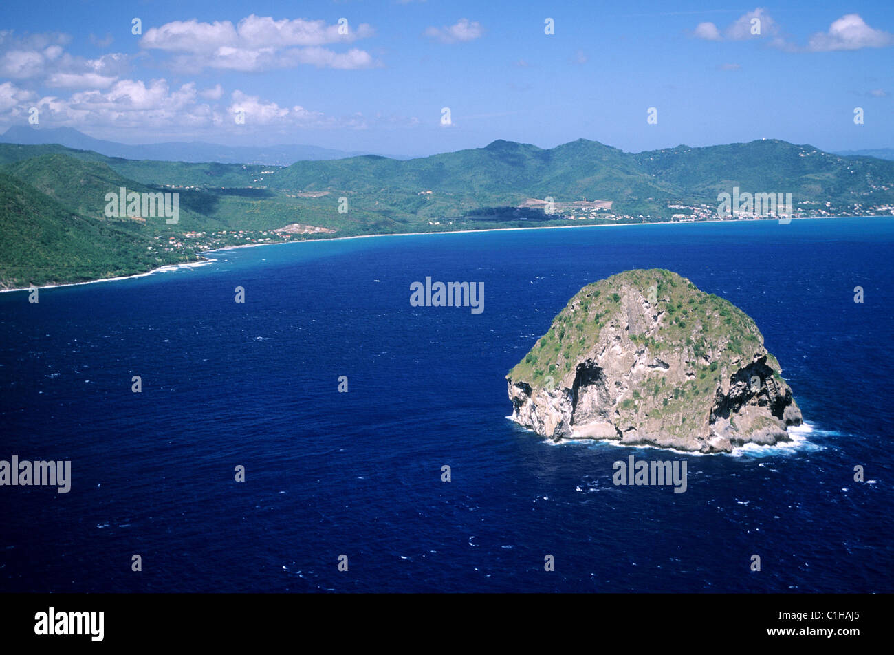 France, Martinique (French West Indies), southern coast, the Rock and the Diamond beach (aerial view) Stock Photo