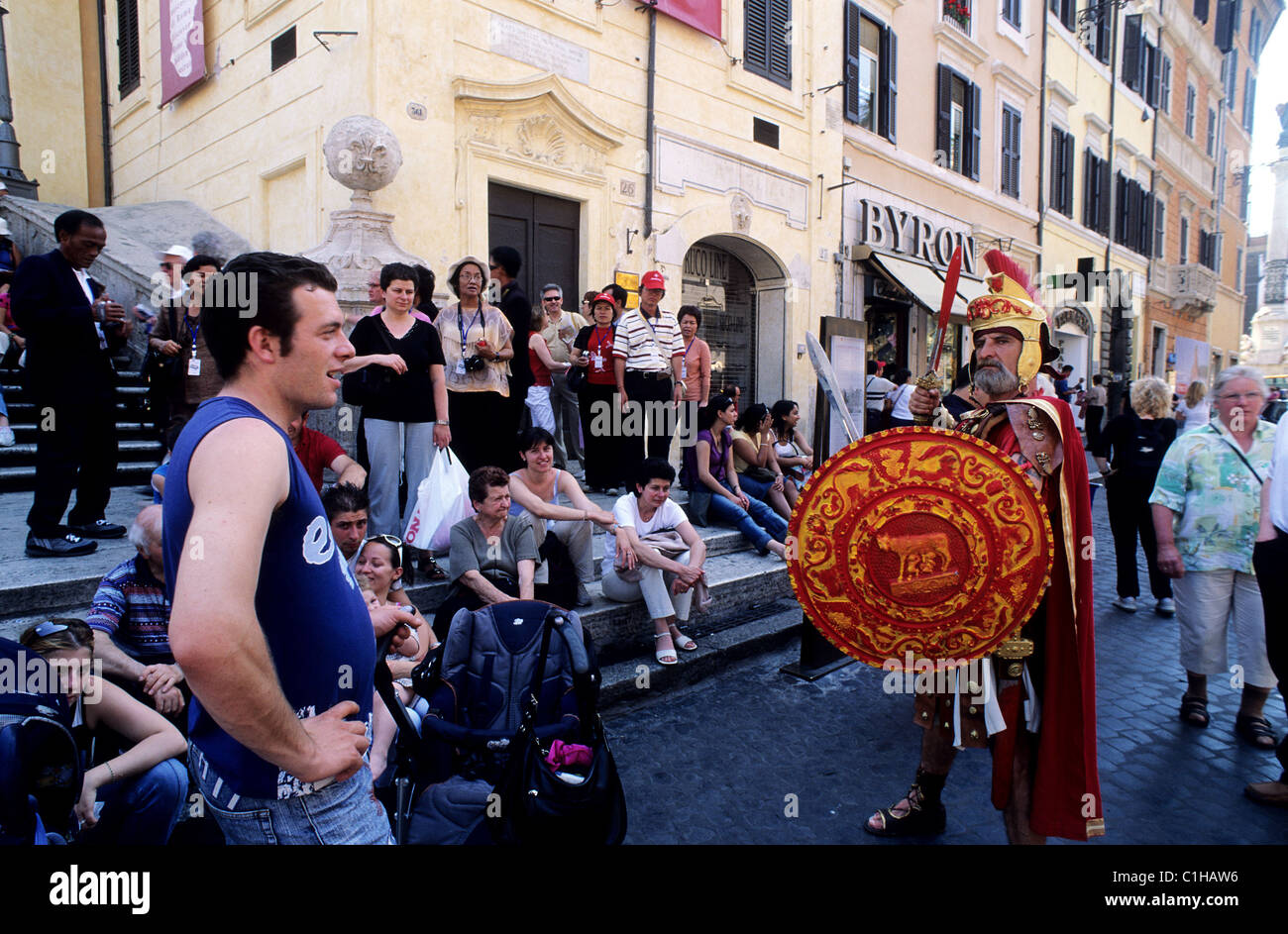 Italy, Lazio, Rome, Espagna square, a man in gladiator dress for pictures with tourists, 2 Euros per picture Stock Photo