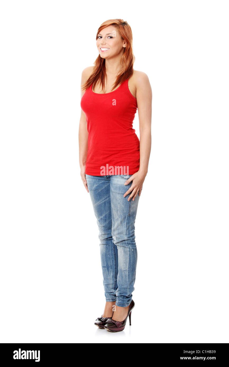 Portrait of a young woman. Isolated on white Stock Photo - Alamy