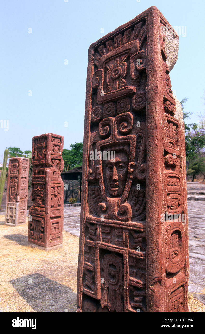 Mexico, Morelos State, Xochicalco site listed as World Heritage by UNESCO, carved stele Stock Photo