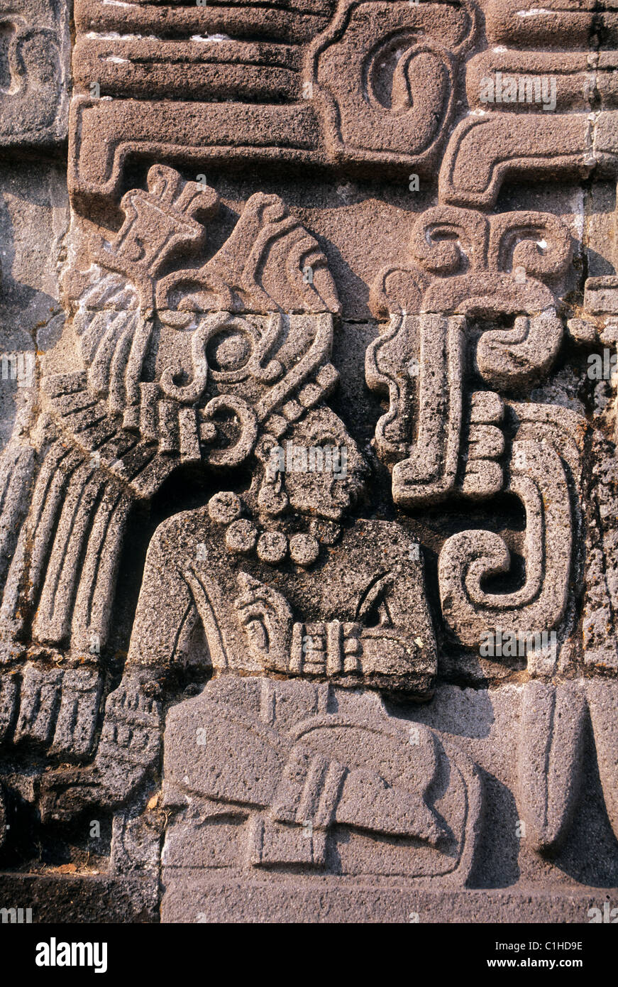 Mexico, Morelos State, Xochicalco site listed as World Heritage by UNESCO, Feathered Snake pyramid (Quetzalcoatl) Stock Photo