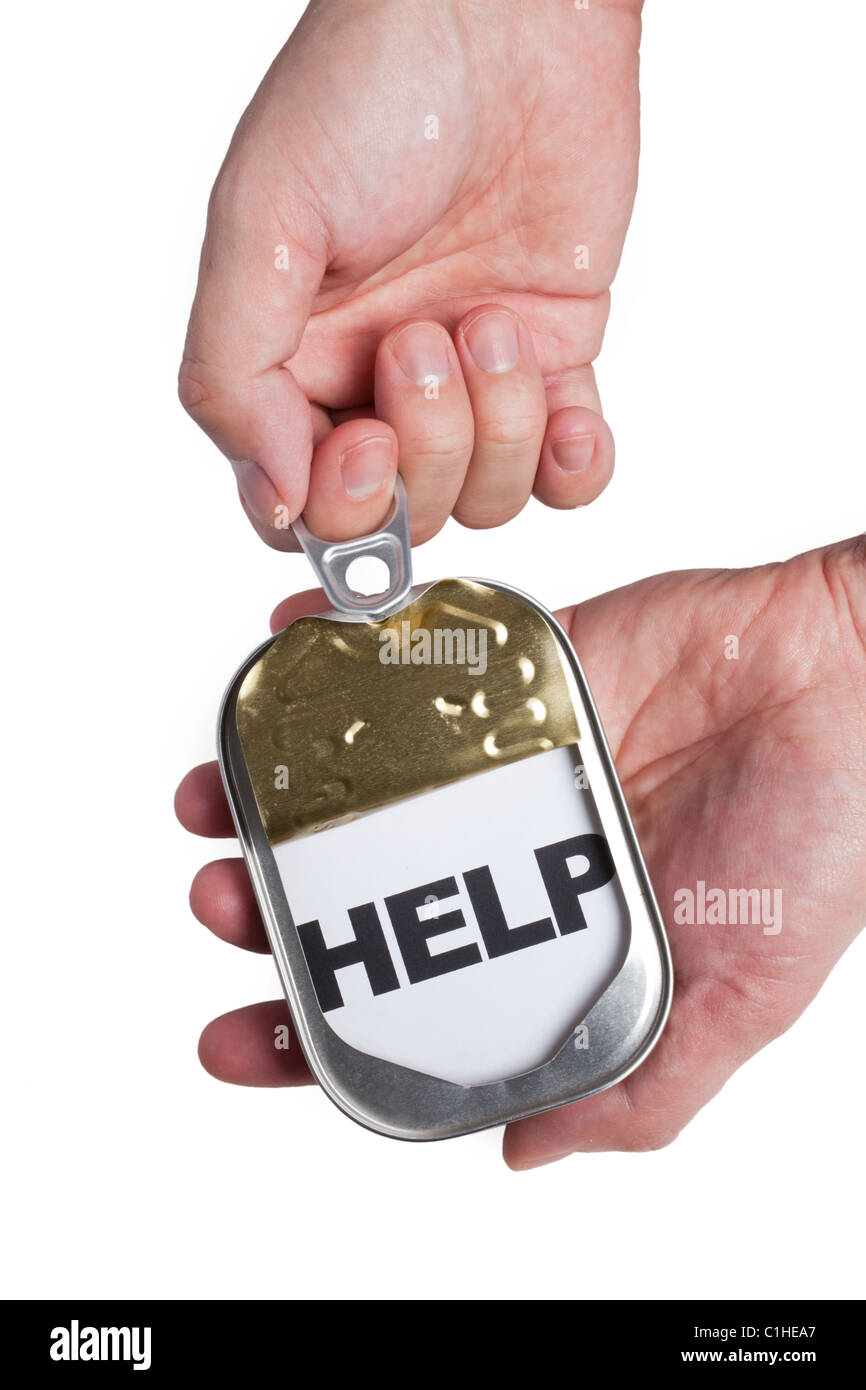 Can and word help, Concept of easy and timely assistance Stock Photo