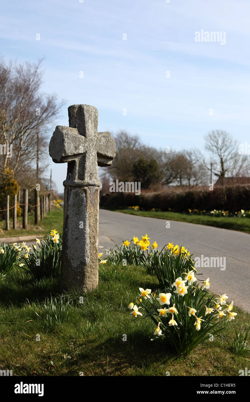 Stone Cross at Durdon Cross roads near Northlew Devon England UK Stock Photo