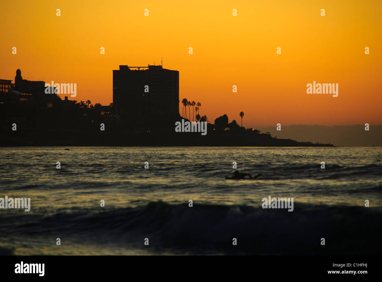 silhouette of downtown la jolla at sunset Stock Photo