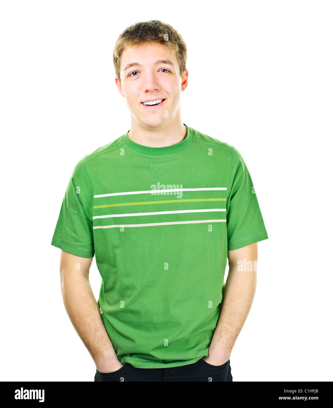 Happy young man standing isolated on white background Stock Photo - Alamy